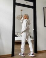 Женский Базовый Белый Спортивный Костюм Оверсайз - Зип Худи + Широкие Штаны