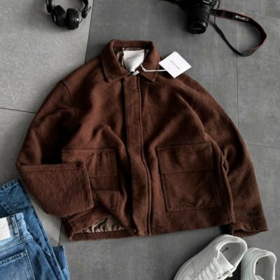 Мужской Коричневый Бомбер Свободного Кроя на Молнии - Текстурированный на Подкладке