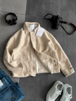 Мужской Молочный Бомбер Свободного Кроя на Молнии - Текстурированный на Подкладке