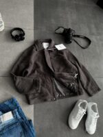 Мужской Графитовый Бомбер Свободного Кроя на Молнии - Текстурированный на Подкладке