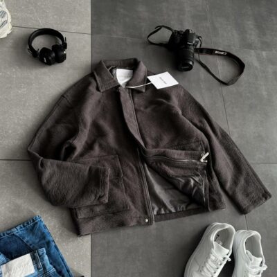 Мужской Графитовый Бомбер Свободного Кроя на Молнии - Текстурированный на Подкладке