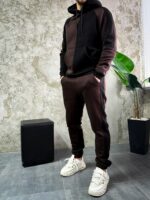 Мужской Черно-Коричневый Костюм Худи Джоггеры - Утепленный на Флисе