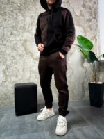 Мужской Черно-Коричневый Костюм Худи Джоггеры - Утепленный на Флисе