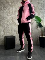Мужской Черно-Розовый Костюм Худи Джоггеры - Утепленный на Флисе