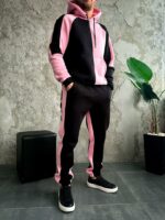Мужской Черно-Розовый Костюм Худи Джоггеры - Утепленный на Флисе