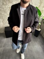 Мужское Классическое Демисезонное Черное Пальто Кашемир