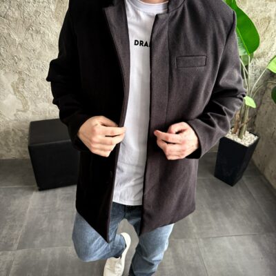 Мужское Классическое Демисезонное Черное Пальто Кашемир