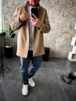 Мужское Классическое Демисезонное Бежевое Пальто Кашемир