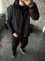 Мужской Черный Костюм Плащевка Свободного Кроя - Ветровка + Штаны Карго