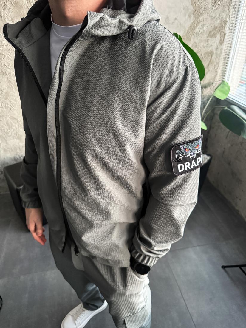 photo_2025-10-26_20-57-04 Мужской Серый Костюм Плащевка Свободного Кроя - Ветровка + Штаны Карго