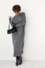 Женское Длинное Трикотажное Серое Платье Свободного Кроя