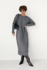 Женское Длинное Трикотажное Серое Платье Свободного Кроя