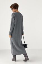 Женское Длинное Трикотажное Серое Платье Свободного Кроя