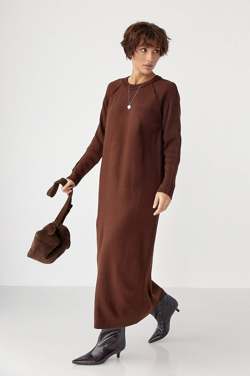 photo_2025-10-27_11-48-30 (2) Женское Длинное Трикотажное Коричневое Платье Свободного Кроя
