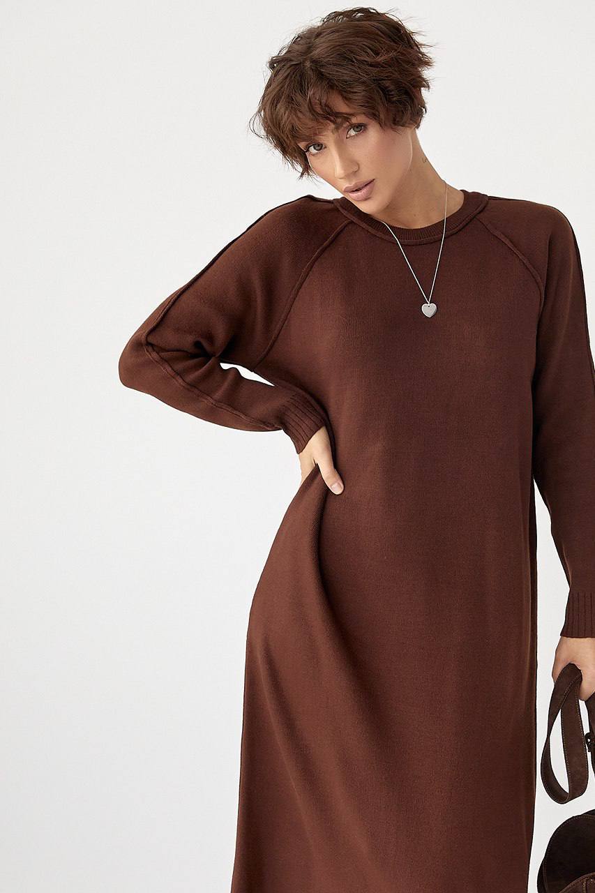 photo_2025-10-27_11-48-31 Женское Длинное Трикотажное Коричневое Платье Свободного Кроя