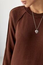 Женское Длинное Трикотажное Коричневое Платье Свободного Кроя