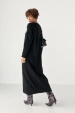 Женское Длинное Трикотажное Черное Платье Свободного Кроя