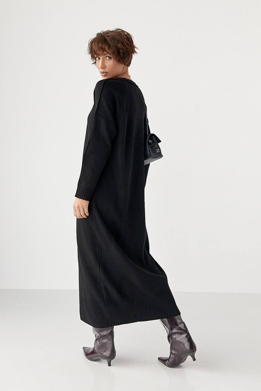 photo_2025-10-27_11-48-33 Женское Длинное Трикотажное Черное Платье Свободного Кроя