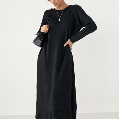 Женское Длинное Трикотажное Черное Платье Свободного Кроя