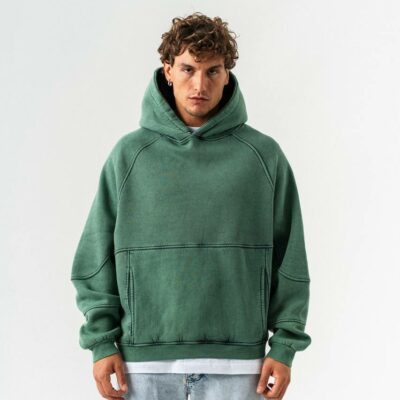Мужское Зеленое Худи Варенка Оверсайз - Теплое на Флисе