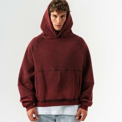 Мужское Бордовое Худи Варенка Оверсайз - Теплое на Флисе