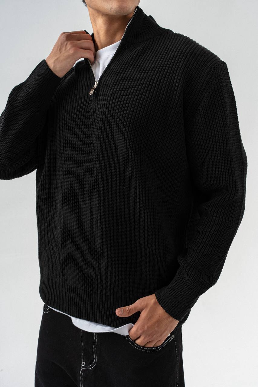 photo_2025-10-27_12-54-05 (2) Мужской Черный Свитер Джемпер Свободного Кроя с Зип Воротником