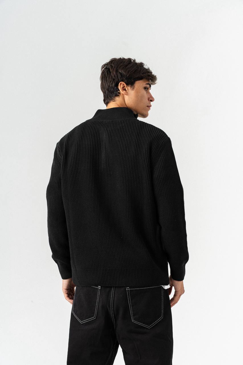 photo_2025-10-27_12-54-05 Мужской Черный Свитер Джемпер Свободного Кроя с Зип Воротником