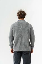 Мужской Серый Свитер Джемпер Свободного Кроя с Зип Воротником