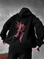 Мужской Утепленный Черный Спортивный Костюм "R" на Молнии с Начесом (Зипка + Штаны)