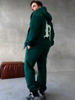Мужской Утепленный Зеленый Спортивный Костюм "R" на Молнии с Начесом (Зипка + Штаны)