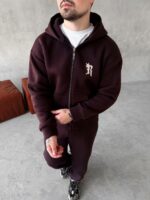 Мужской Утепленный Коричневый Спортивный Костюм "R" на Молнии с Начесом (Зипка + Штаны)