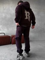 Мужской Утепленный Коричневый Спортивный Костюм "R" на Молнии с Начесом (Зипка + Штаны)