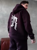 Мужской Утепленный Коричневый Спортивный Костюм "R" на Молнии с Начесом (Зипка + Штаны)