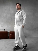 Мужской Утепленный Серый Спортивный Костюм "R" на Молнии с Начесом (Зипка + Штаны)
