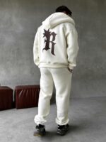 Мужской Утепленный Молочный Спортивный Костюм "R" на Молнии с Начесом (Зипка + Штаны)