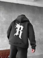 Мужской Утепленный Графитовый Спортивный Костюм "R" на Молнии с Начесом (Зипка + Штаны)