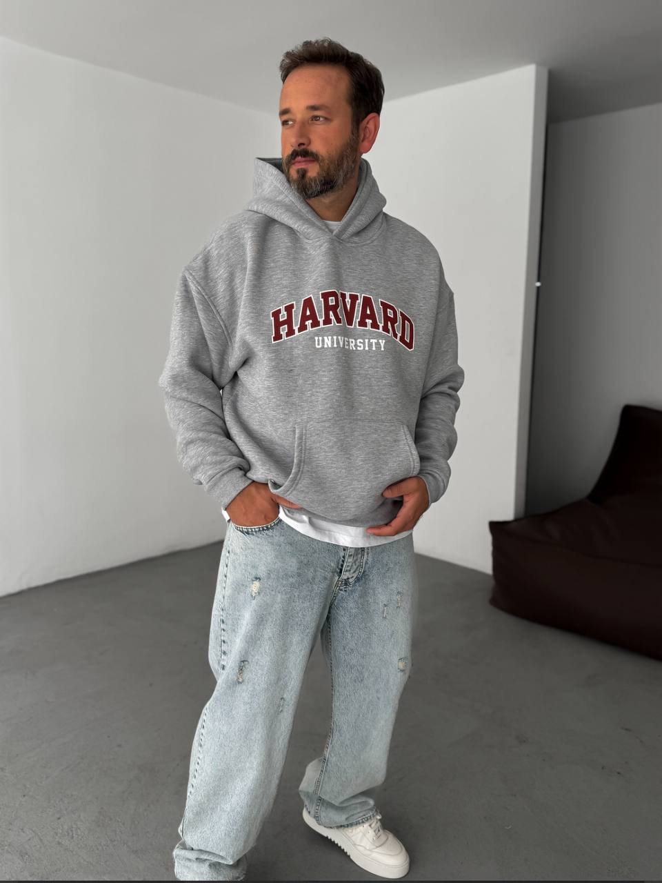 photo_2025-10-27_20-52-20 (2) Мужское Утепленное Серое Худи “Harvard” Оверсайз на Флисе
