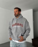 Мужское Утепленное Серое Худи “Harvard” Оверсайз на Флисе