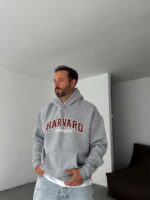 Мужское Утепленное Серое Худи “Harvard” Оверсайз на Флисе