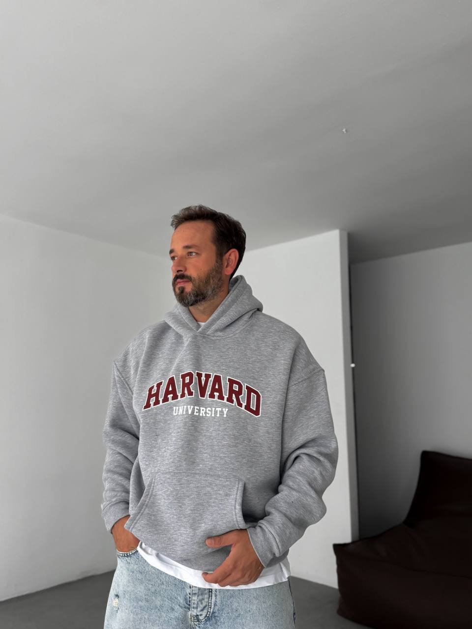 photo_2025-10-27_20-52-22 Мужское Утепленное Серое Худи “Harvard” Оверсайз на Флисе