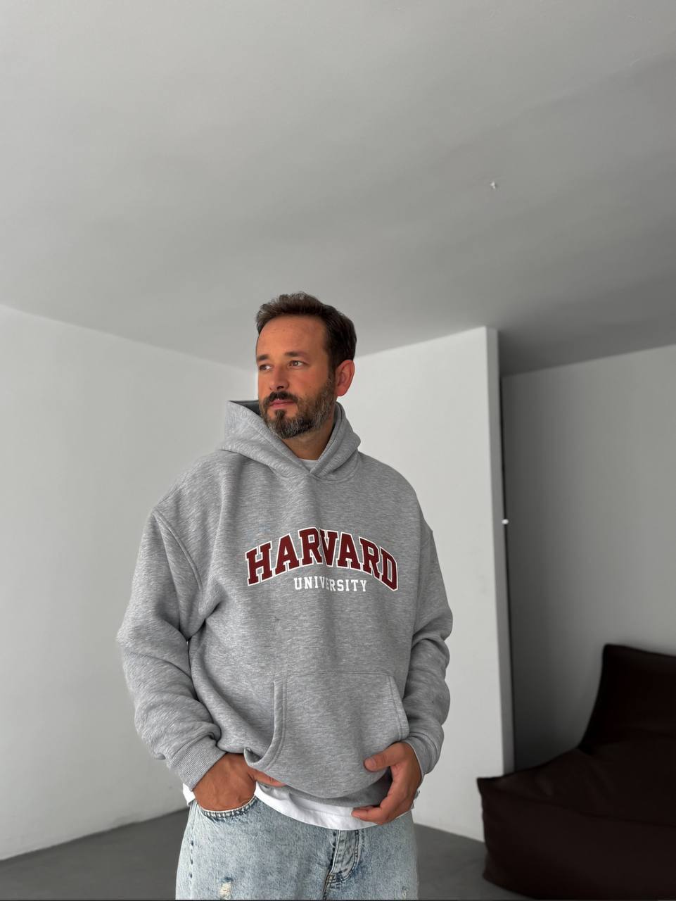 photo_2025-10-27_20-52-23 Мужское Утепленное Серое Худи “Harvard” Оверсайз на Флисе