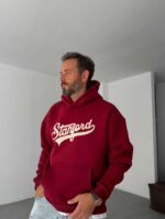 Мужское Утепленное Красное Худи “Stanford” Оверсайз на Флисе
