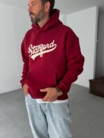 Мужское Утепленное Красное Худи “Stanford” Оверсайз на Флисе