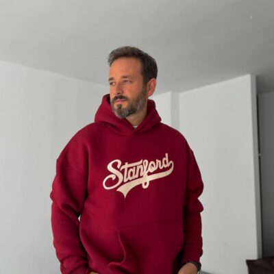 Мужское Утепленное Красное Худи “Stanford” Оверсайз на Флисе