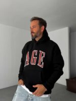 Мужское Утепленное Черное Худи “AGE” Оверсайз на Флисе