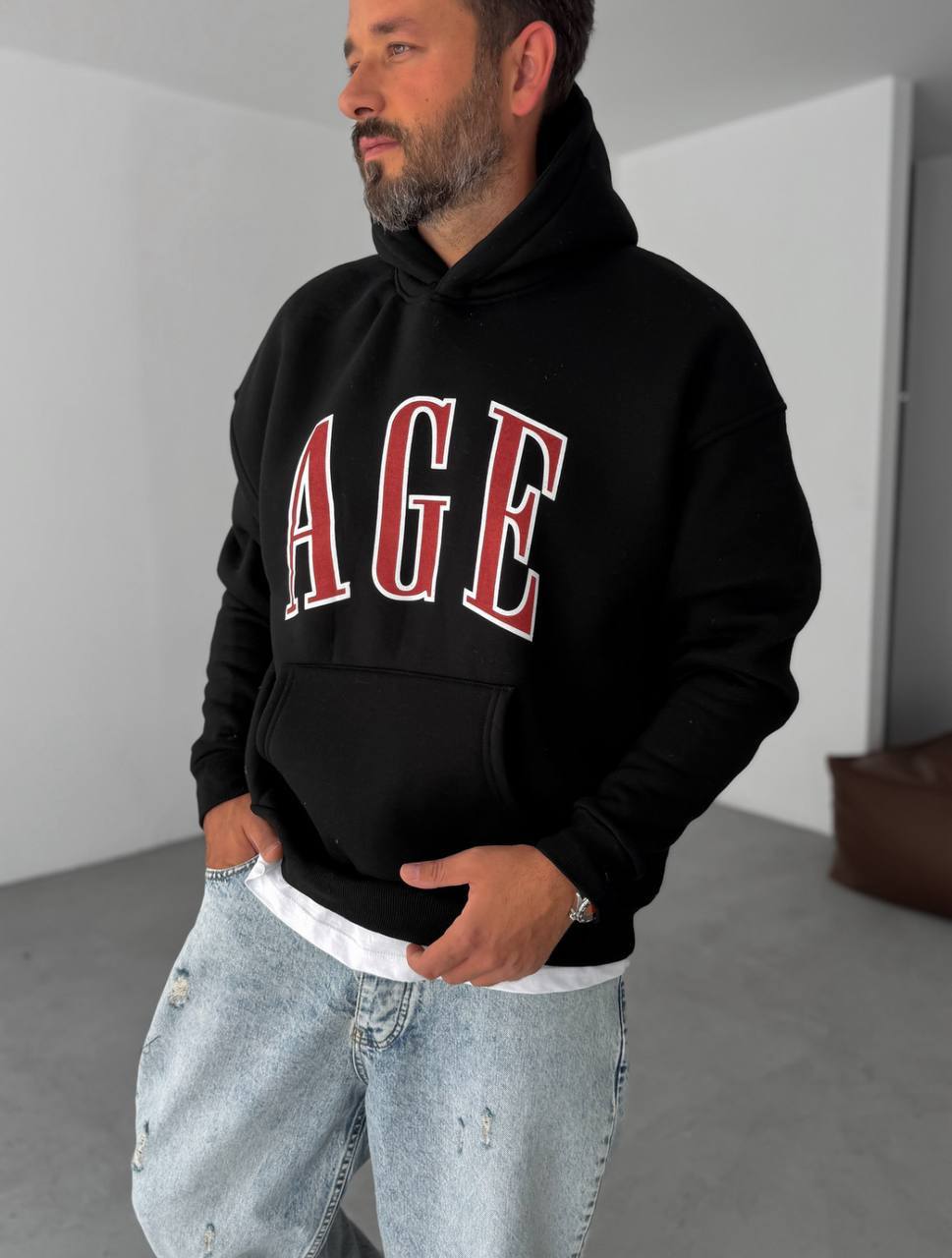 photo_2025-10-27_20-52-29 (2) Мужское Утепленное Черное Худи “AGE” Оверсайз на Флисе
