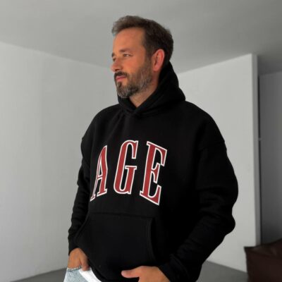 Мужское Утепленное Черное Худи “AGE” Оверсайз на Флисе