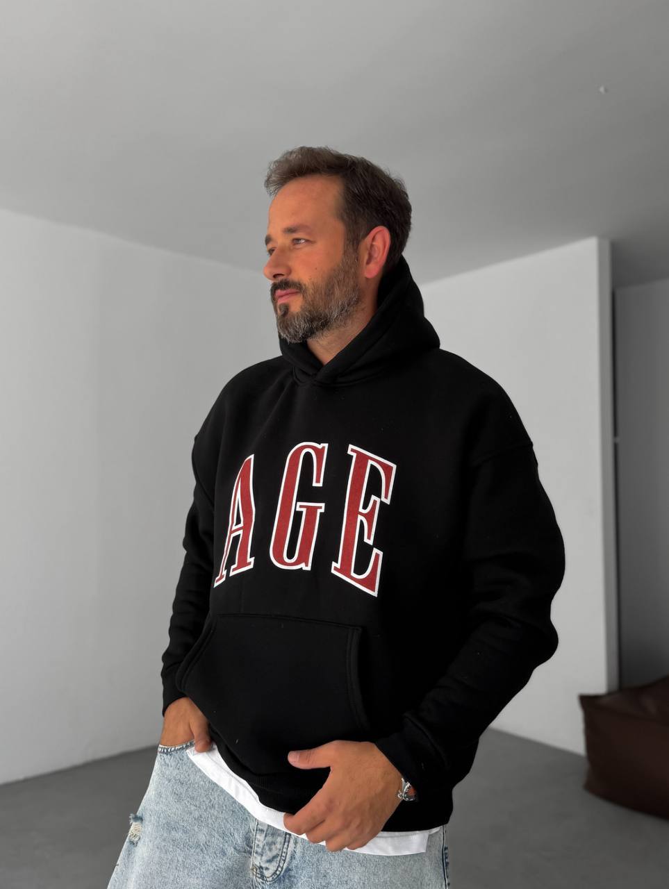 photo_2025-10-27_20-52-29 Мужское Утепленное Черное Худи “AGE” Оверсайз на Флисе