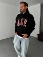 Мужское Утепленное Черное Худи “AGE” Оверсайз на Флисе