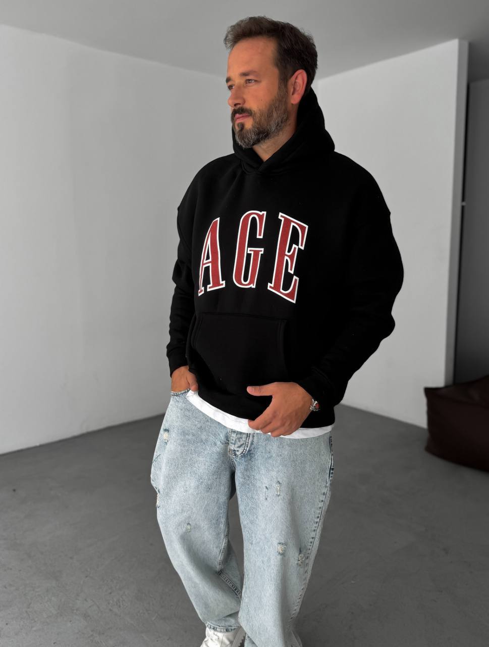 photo_2025-10-27_20-52-30 Мужское Утепленное Черное Худи “AGE” Оверсайз на Флисе